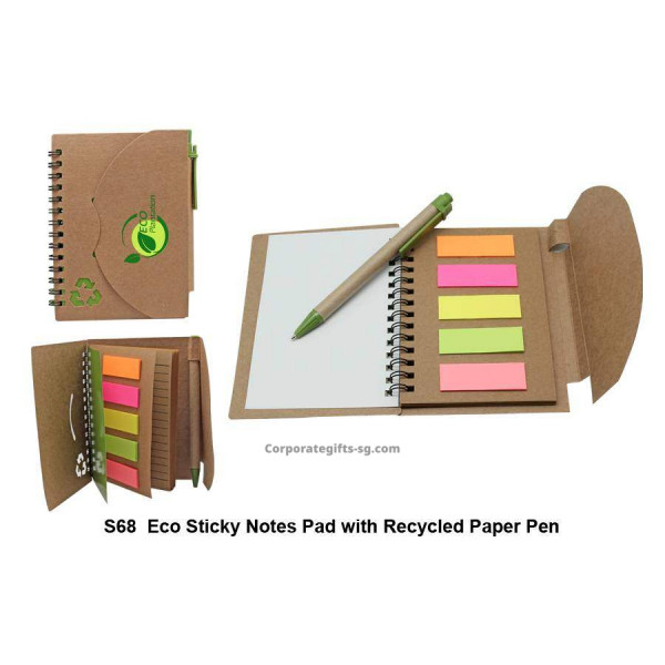 S68 Eco Sticky Notes Pad with Recycled Paper Pen, Promotional Gifts, Promotional Gift, Singapore