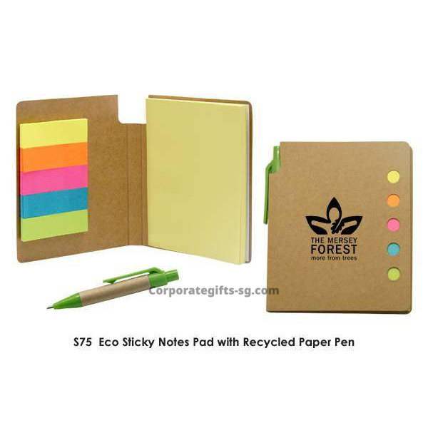 S75 Eco Sticky Notes Pad with Recycled Paper Pen, Promotional Gifts, Promotional Gift, Singapore