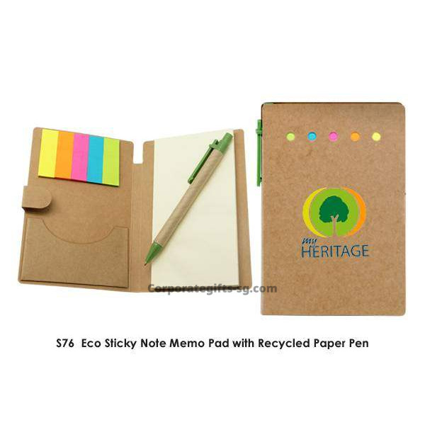 S76 Eco Sticky Notes Memo Pad with Recycled Paper Pen, Promotional Gifts, Promotional Gift, Singapore