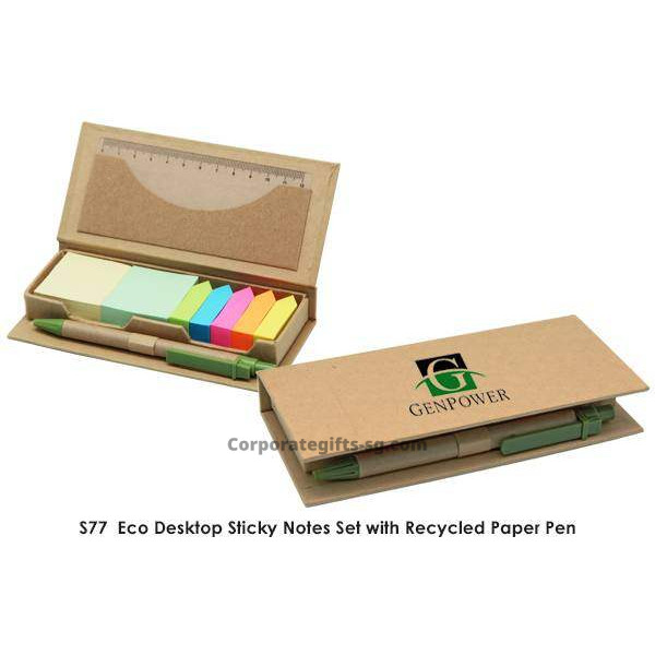 S77  Eco Desktop Sticky Notes Set with Recycled Paper Pen, Promotional Gifts, Promotional Gift, Singapore