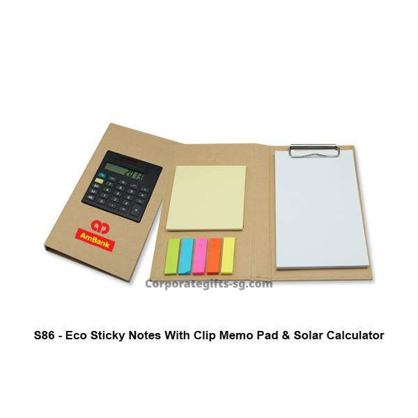 S86 Eco Sticky Notes with Clip Memo Pad & Solar Calculator, Promotional Gifts, Promotional Gift, Singapore