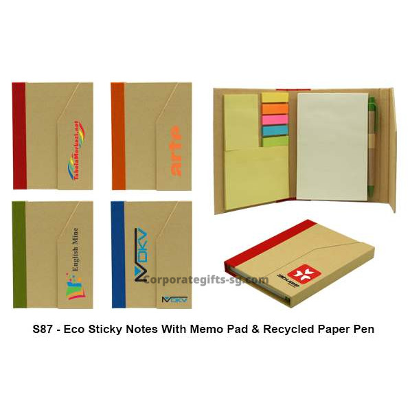 S87 Eco Sticky Notes with Memo Pad & Recycled Paper Pen, Promotional Gifts, Promotional Gift, Singapore