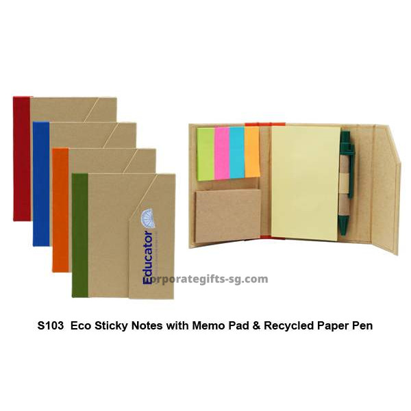 S103  Eco Sticky Note Pad & Recycled Paper Pen, Promotional Gifts, Promotional Gift, Singapore