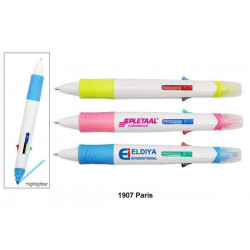 1907 Paris - Push Action Multi Function 4 Cols Ball Plastic Pen & Highlighter, Promotional Gifts, Promotional Gift, Singapore