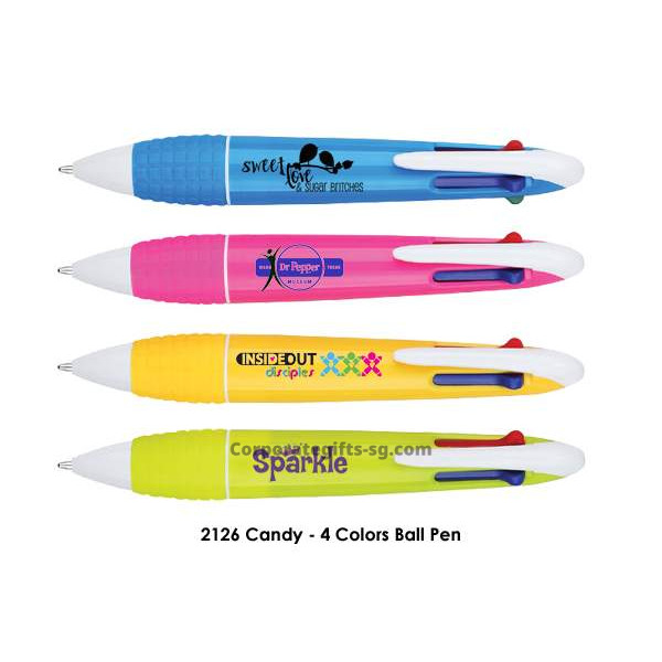 2126 Candy - Push Action Multi Function 4 Cols Ball Plastic Pen, Promotional Gifts, Promotional Gift, Singapore