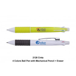 2128 Cinta - Push Action Multi Function 4 Cols Ball Plastic Pen with Mechanical Pencil & Eraser, Promotional Gifts, Promotional Gift, Singapore