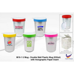 M19-1 U Mug - Double Wall Plastic Mug with Lid (532ml)_Holographic Paper Insert, Promotional Gifts, Promotional Gift, Singapore