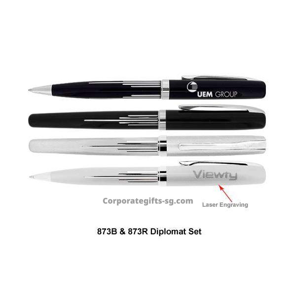 873BR Diplomat Se]t - Pen Set C/W Ball Pen Roller Metal Pen, Promotional Gifts, Promotional Gift, Singapore