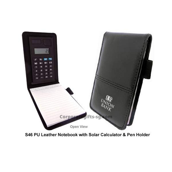 S46 PU Leather Notebook with Solar Calculator & Pen Holder, Promotional Gifts, Promotional Gift, Singapore