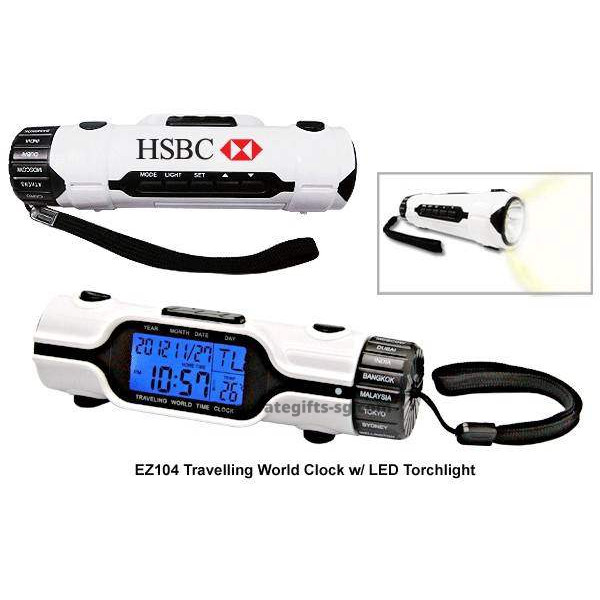 EZ104 Travelling World Clock w/LED Torchlight & Carry Strap, Promotional Gifts, Promotional Gift, Singapore