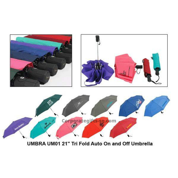 UM01 Umbra 21 Inches Tri Fold Auto On and Off Umbrella, Promotional Gifts, Promotional Gift, Singapore