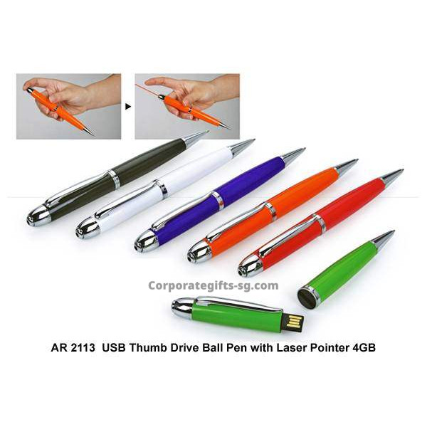 AR2113  USB Thumb Drive Metal Ball Pen with Laser Pointer 4GB, Promotional Gifts, Promotional Gift, Singapore