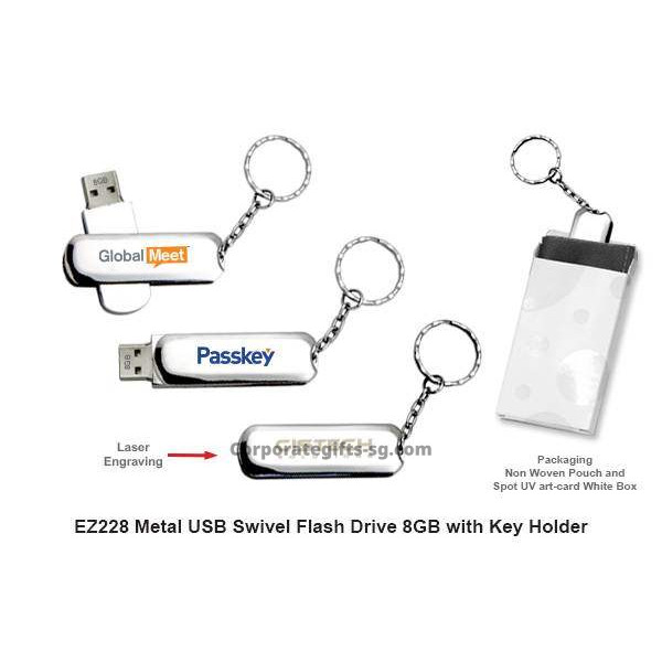 EZ228 Metal USB Swivel Flash Drive 8GB with key holder, Promotional Gifts, Promotional Gift, Singapore