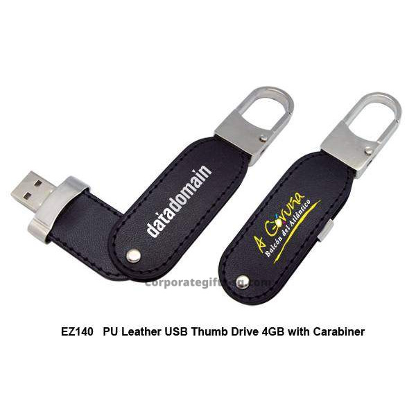 EZ140 PU Leather USB Thumb Drive 4GB w Carabiner, Promotional Gifts, Promotional Gift, Singapore