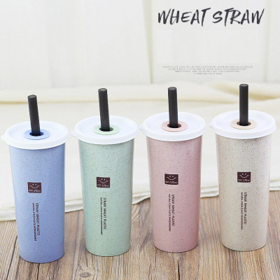 450ML Wheat Straw Double Cover Tape Sucker Leakage Cup, Green Gifts, singapore corporate gifts