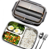 3-Compartment Stainless Steel Lunch Box (with Cutlery) 3-Compartment Stainless Steel Lunch Box (with Cutlery)